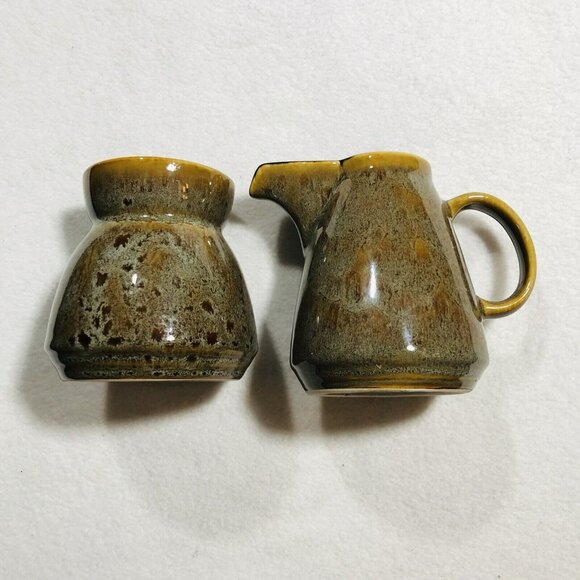 Gourmet Expressions Creamer Sugar Bowl Set Stoneware Speckled Retro Tableware - Picture 5 of 12